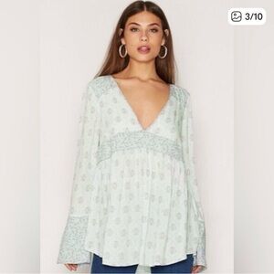 Free People Rolling Hills Bell Sleeve Tunic Mint Green